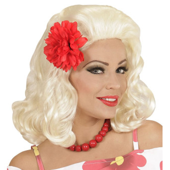 Peluca Rubia de Pin Up Rockabilly con Rosa Roja para Adulto