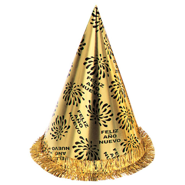 Gorro de Feliz Año Nuevo de color Oro con Flecos