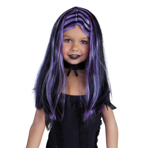 Peluca Negra de Brujita con Mechas Lilas Infantil