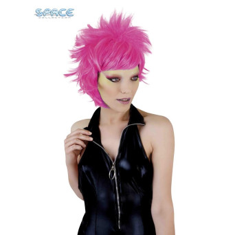 Peluca Rosa Neón de Crazy para Adulto