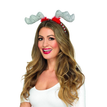 Diadema de Cuernos de Reno de color Plata para Adulto