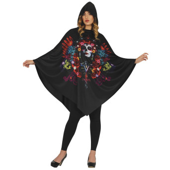 Poncho de Catrina del Día de los Muertos Mexicano para Adulto