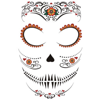Tatuaje de Catrina del Día de los Muertos Mexicano para la Cara