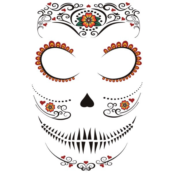 Tatuaje de Catrina del Día de los Muertos Mexicano para la Cara
