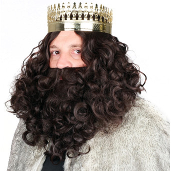Peluca Castaña de Rey Mago con Barba para Adulto