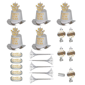 Set de Fiesta Happy New Year de color Plata