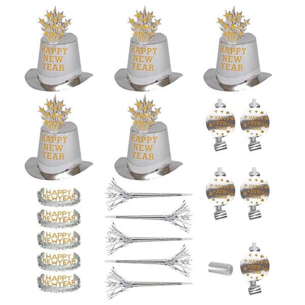 Set de Fiesta Happy New Year de color Plata