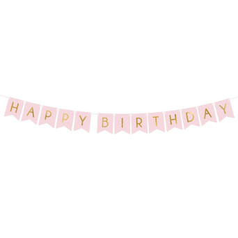 Guirnalda de Banderines de Happy Birthday de 15 x 175 Centímetros de color Rosa