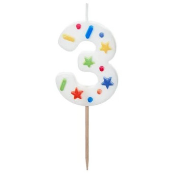 Vela de Cumpleaños Número 3 de 5,5 Centímetros de color Blanco