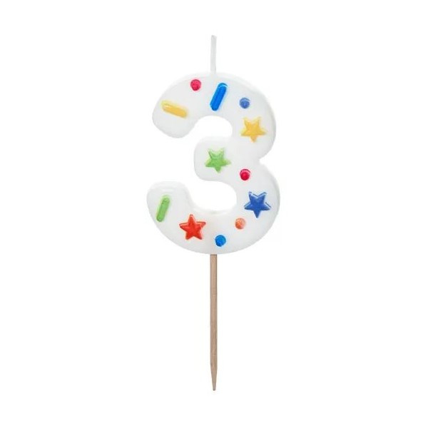 Vela de Cumpleaños Número 3 de 5,5 Centímetros de color Blanco
