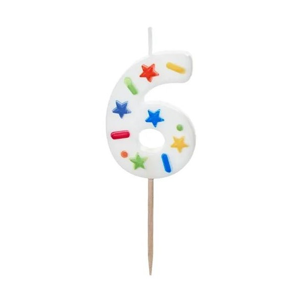 Vela de Cumpleaños Número 6 de 5,5 Centímetros de color Blanco