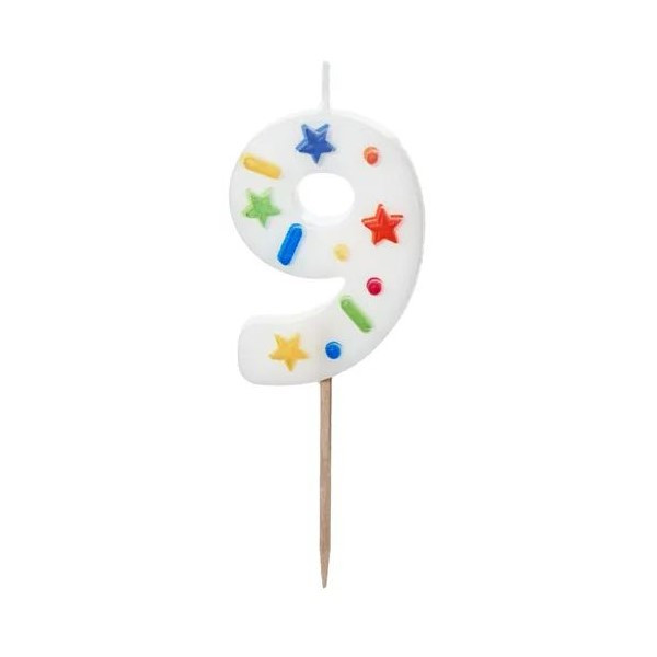 Vela de Cumpleaños Número 9 de 5,5 Centímetros de color Blanco