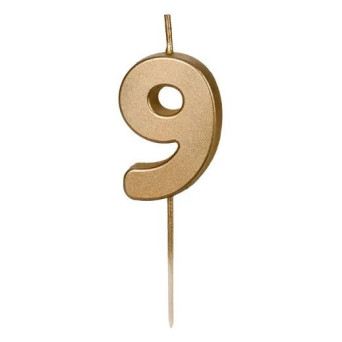 Vela de Cumpleaños Número 9 de 4,5 Centímetros de color Oro