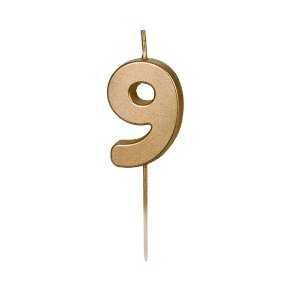 Vela de Cumpleaños Número 9 de 4,5 Centímetros de color Oro