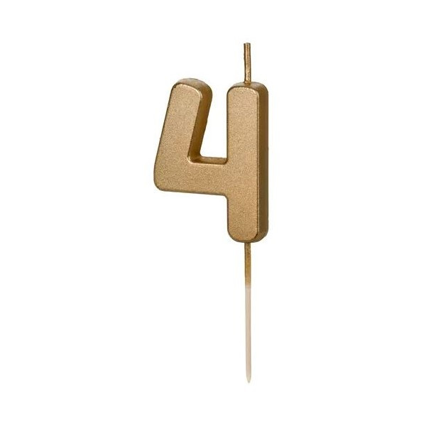 Vela de Cumpleaños Número 4 de 4,5 Centímetros de color Oro