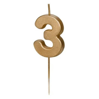 Vela de Cumpleaños Número 3 de 4,5 Centímetros de color Oro