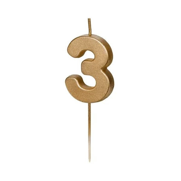 Vela de Cumpleaños Número 3 de 4,5 Centímetros de color Oro