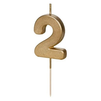 Vela de Cumpleaños Número 2 de 4,5 Centímetros de color Oro