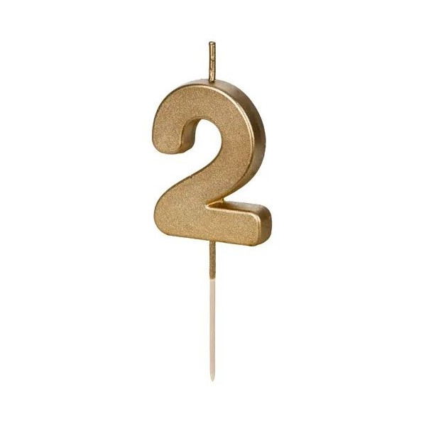 Vela de Cumpleaños Número 2 de 4,5 Centímetros de color Oro