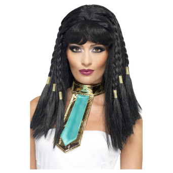 Peluca Negra de Cleopatra con Trenzas para Adulto