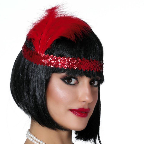 Cinta de Charlestón de color Rojo con Lentejuelas y Pluma para Adulto