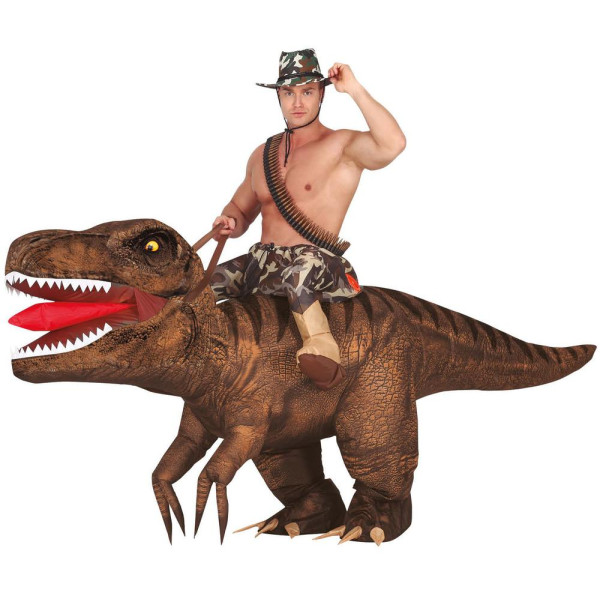 Disfraz de Aventurero Montado sobre Dinosaurio Rex para Adulto