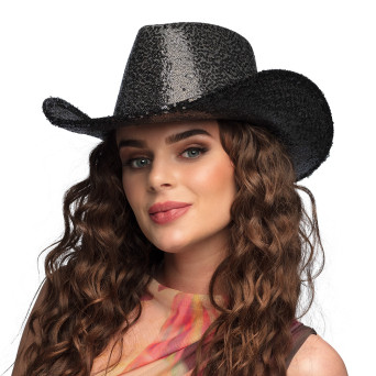 Sombrero de Vaquero Rodeo de color Negro con Lentejuelas para Adulto