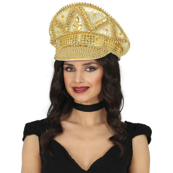 Gorra de Policía de color Oro con Pedreria para Adulto