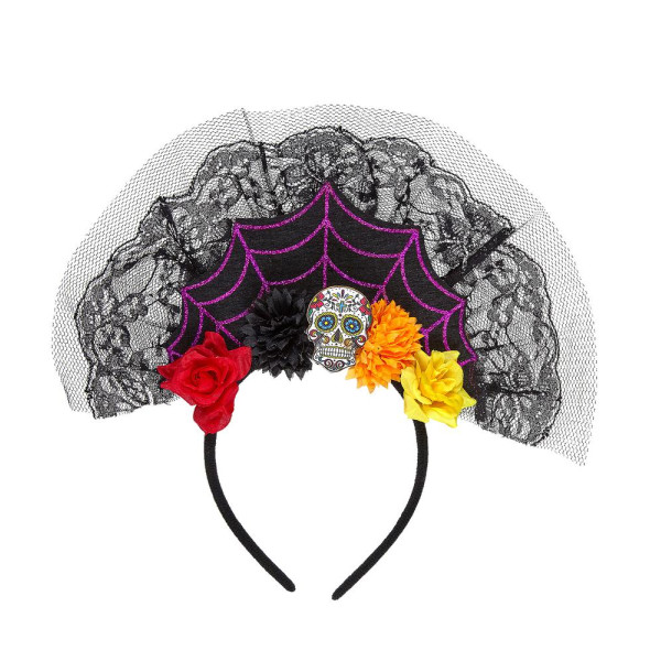 Diadema del Día de los Muertos Mexicano con Velo
