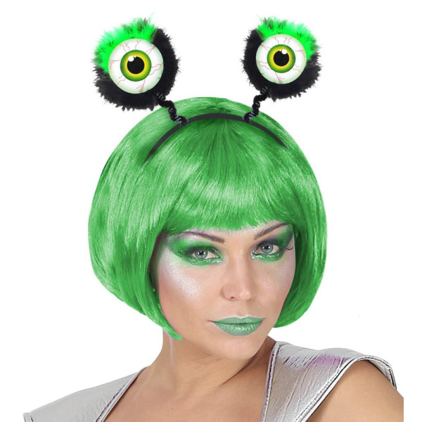 Diadema de Ojos con Plumas Verdes