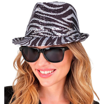 Sombrero Fedora de Cebra con Lentejuelas para Adulto