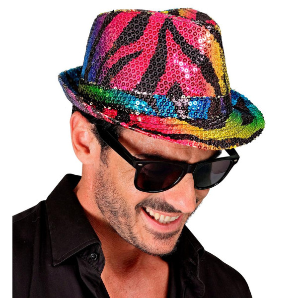 Sombrero Fedora de Tigre Rainbow con Lentejuelas para Adulto