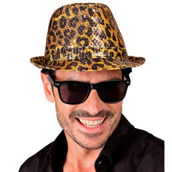 Sombrero Fedora de Leopardo con Lentejuelas para Adulto