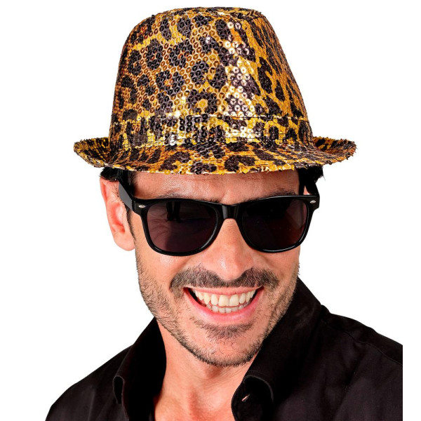 Sombrero Fedora de Leopardo con Lentejuelas para Adulto