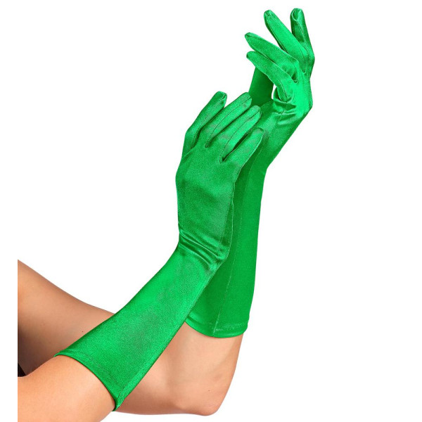 Guantes de Elastano Satén de color Verde de 40 Centímetros para Adulto