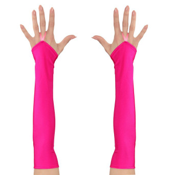 Guantes de Raso de color Rosa Neón de 43 Centímetros sin Dedos para Adulto