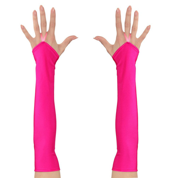 Guantes de Raso de color Rosa Neón de 43 Centímetros sin Dedos para Adulto