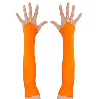 Guantes de Raso de color Naranja Neón de 43 Centímetros sin Dedos para Adulto