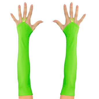 Guantes de Raso de color Verde Neón de 43 Centímetros sin Dedos para Adulto