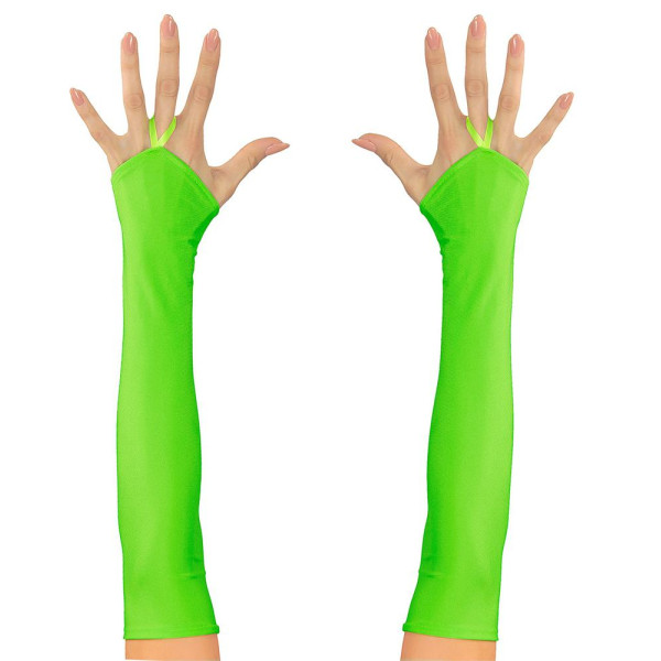 Guantes de Raso de color Verde Neón de 43 Centímetros sin Dedos para Adulto