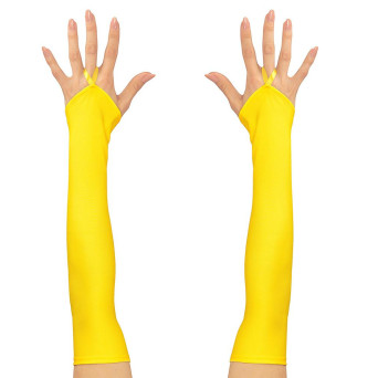 Guantes de Raso de color Amarillo Neón de 43 Centímetros sin Dedos para Adulto