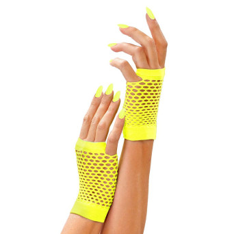 Guantes de Red sin Dedos de color Amarillo Neón para Adulto