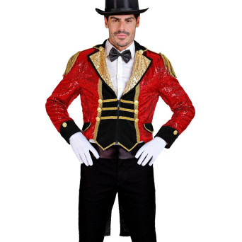 Frac de Director de Circo de color Rojo con Lentejuelas para Adulto