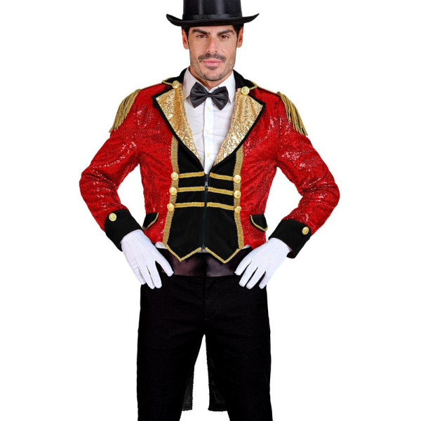 Frac de Director de Circo de color Rojo con Lentejuelas para Adulto