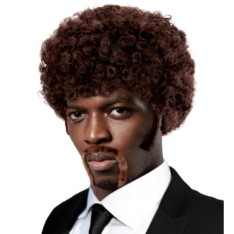 Peluca de Pulp Fiction Afro con Bigote y Patillas para Adulto