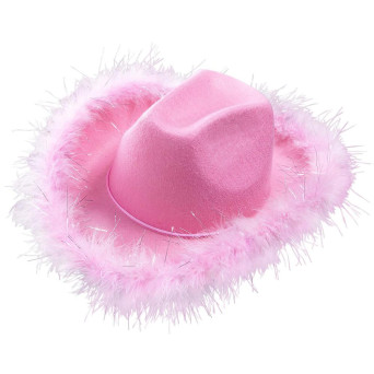 Sombrero de Vaquera de color Rosa con Marabú para Adulto
