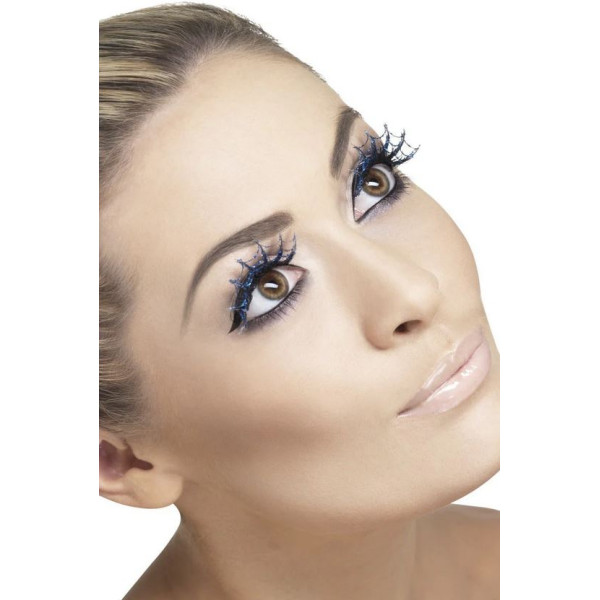 Pestañas de Telaraña de color Azul con Brillantina para Adulto