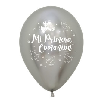 Globo Látex de Mi Primera Comunión 12 Unidades R12 de 30 Centímetros de color Plata
