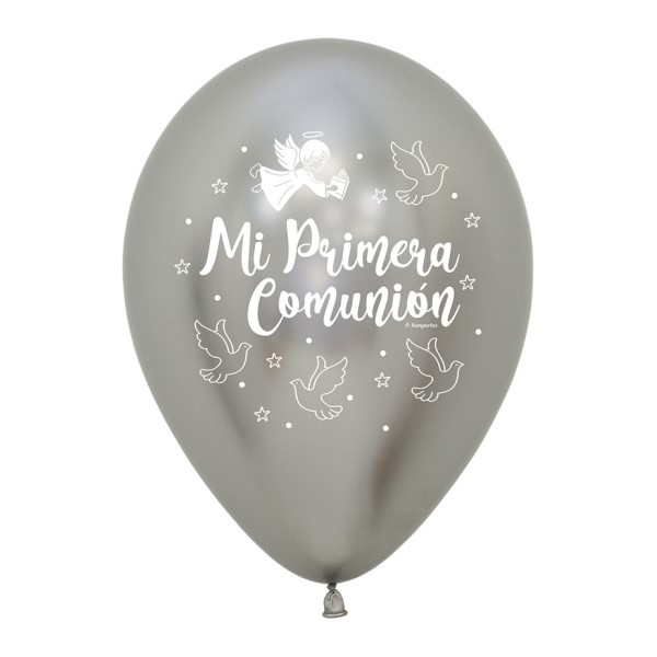 Globo Látex de Mi Primera Comunión 12 Unidades R12 de 30 Centímetros de color Plata
