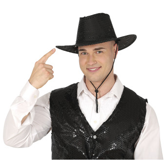 Sombrero de Vaquero de color Negro con Lentejuelas para Adulto